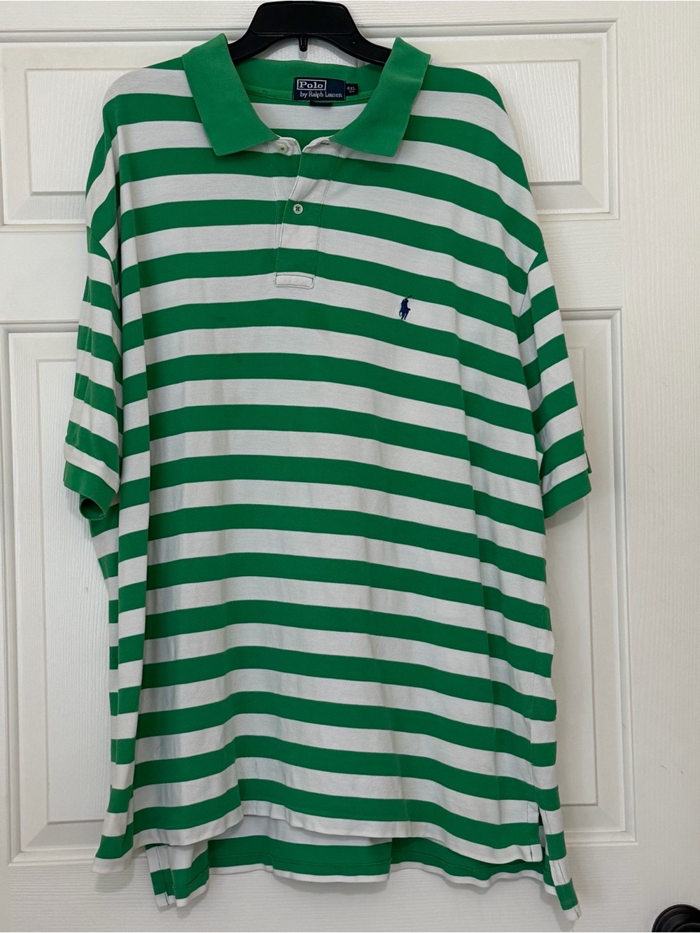 Vintage Ralph Lauren Polo Green & White Striped Polo Shirt Size 4 XL 4XL